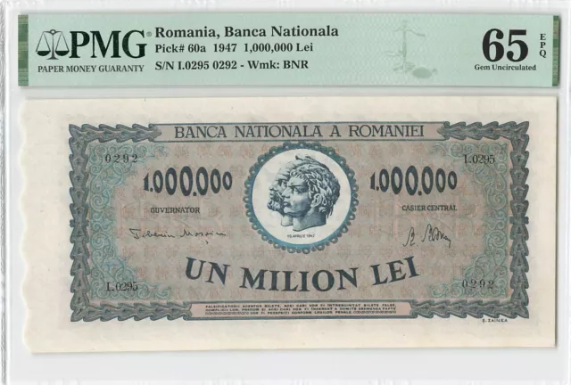 Romania 1 Million Lei 1947 P-60a PMG 65 EPQ