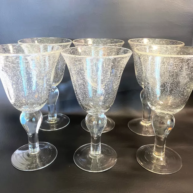 Set 6 New Artland Iris Hand Blown Clear Seed Bubble Glass Wine Water Goblets 8"