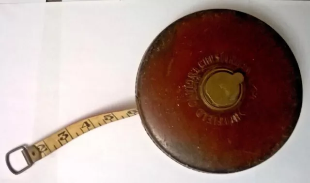 c1950 100 ft Leather Bound Metallic Tape manuactured by Chesterman Of Sheffield