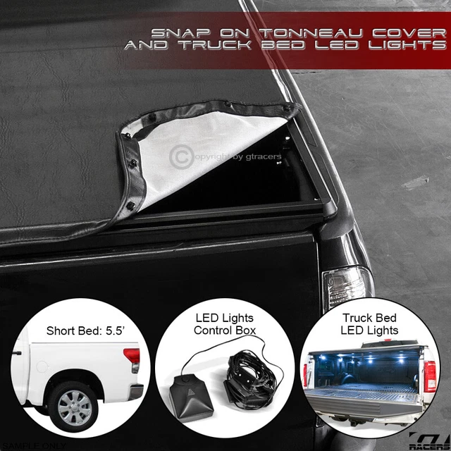 For 2014-2021 Toyota Tundra 5.5 Ft Bed Hidden Snap-On Tonneau Cover+LED Lights