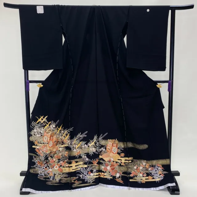 kurotomesode cloth Remake Fabric Silk Kimono Japanese Kimono / G-189