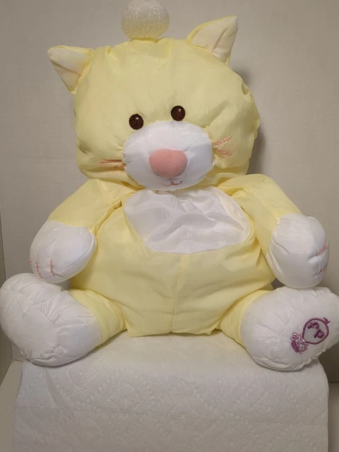 Vintage 1986 Fisher-Price Puffalumps Yellow Kitty Cat Stuffed Kitten Plush 15”