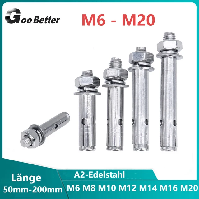 Bolzenanker M10 X 100mm Set - 30 Stück Verzinkte Betonanker | Schwerlastdübel Mit Muttern