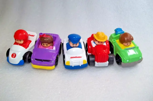 Fisher Price Little People Wheelies Vehicles Lot of 5 Race Car Police Tractor