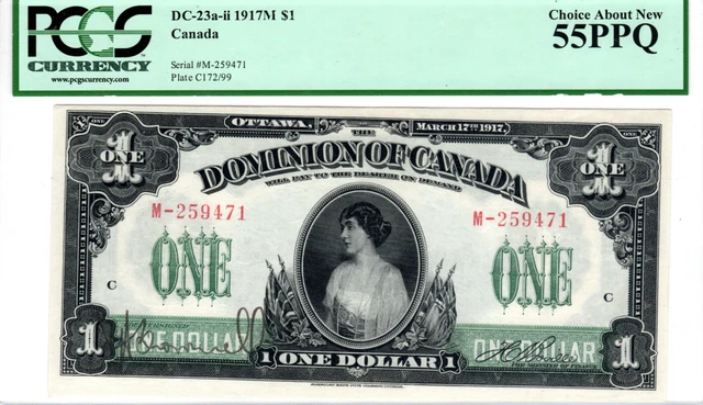 CANADA (Dominion of Canada) $1 Dollar 1917 aUNC PCGS 55 PPQ CH-DC-23a-ii Pfx M
