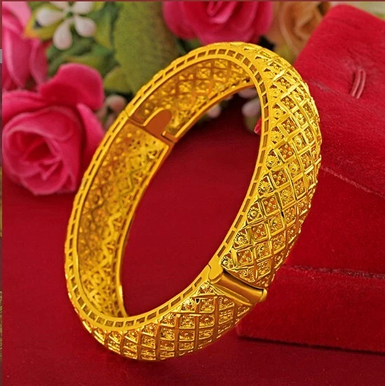 Vintage carved filigree 22K 23K 24K THAI BAHT YELLOW GOLD GP Bracelet NEW
