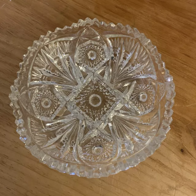 Glass, 5 “ Shallow Bowl With Sawtooth Top (Signed (NUCUT)