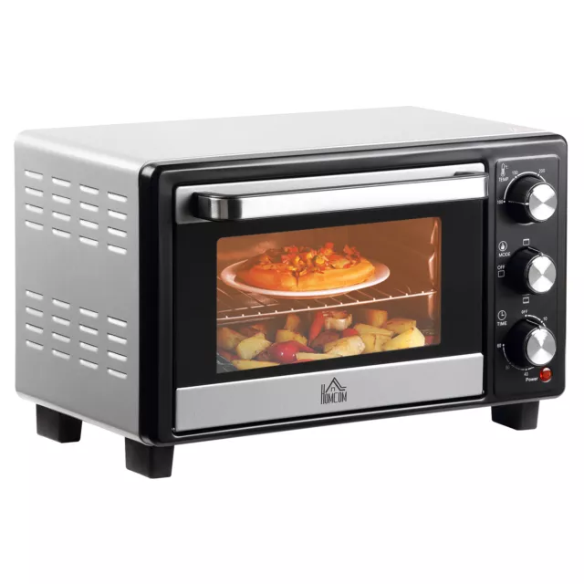 HOMCOM Mini Oven 16L Countertop Oven w/ Adjustable Temp Timer 1400W, Silver