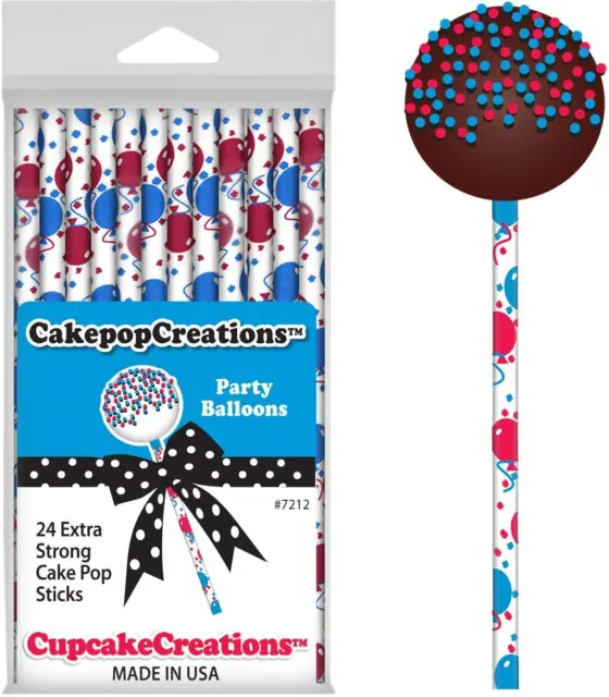 24 Stück Stiele/Lolli-Sticks "PARTY" für Cake Pop, Cake Pops, ... - Luftballon