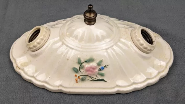 PORCELIER 2-Bulb Porcelain Ceiling Light Fixture: Art Deco & MCM era, Rewired