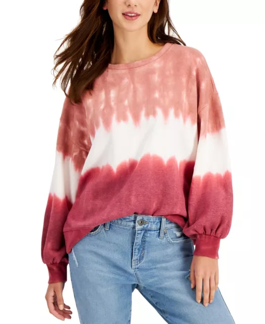 MSRP $60 Style & Co Petite Volume-Sleeve Tie-Dye Sweatshirt Red Size PXL