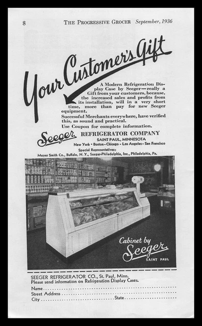1933 SEEGER REFRIGERATOR St. Paul Minnesota Grocery Store Display Case
