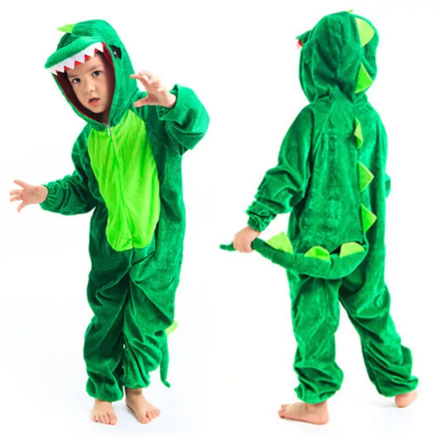 Kinder Kind Tier Dinosaurier Kugurumi Kostüm Fancy Jungen Mädchen Grün Schwarz 1