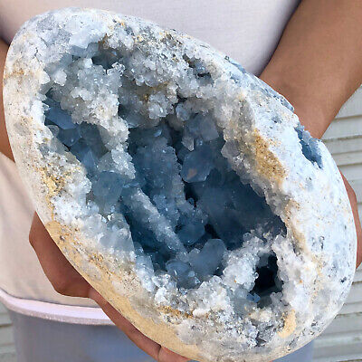 13.28lb Natural blue celestite geode quartz crystal mineral specimen healing