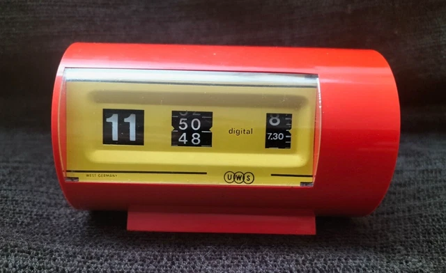 Vintage Space-Age Orologio Sveglia da tavolo UWS DIGITAL retrò flip-hour Anni 70
