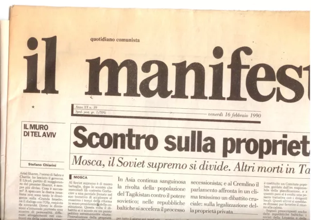 M8 Il Manifesto N. 39 Anno Xx 16 Febbraio 1990