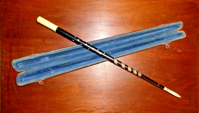 Rare Antique Conductors Baton Stick Silver Strip on Ebony in original Case