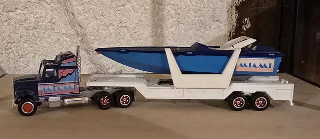 Camion Majorette Bleu/blanc Avec Remorque Bateau Miami - Échelle 1/87 - France