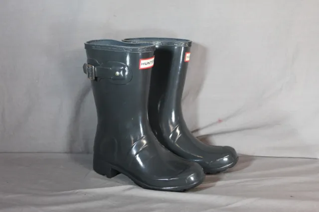 Hunter Womens Gray Short Rubber Rain BOOTS size 5  Wfs1026rgl