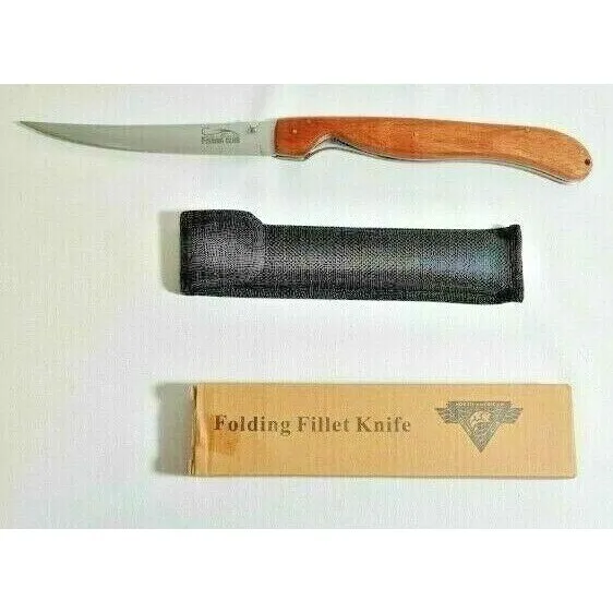 NORTH AMERICAN FISHING Club Folding Fillet Knife w/ Sheath Wood Handle  FMRFILET $22.97 - PicClick