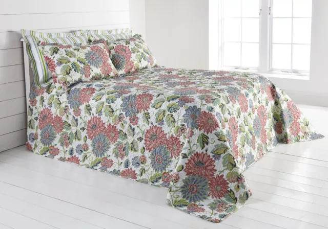 Diana Cowpe Provence Floral Quilted King Throw / Bedspread Set with Pillow Shams