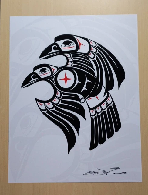 Two Headed Raven by Lon French Haida Artist 11"x14" Signed Print