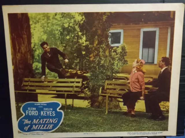 Lobby Card 1947 THE MATING OF MILLIE Glenn Ford hops bench near Evelyn Keyes
