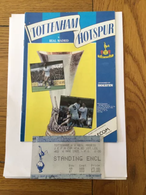 TOTTENHAM HOTSPUR v REAL MADRID ( UEFA Cup ) 1984/5 Plus TICKET.