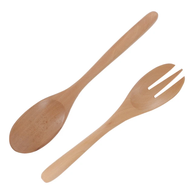 1 juego de 2 piezas servidores de ensalada cuchara redonda de madera cuchara y tenedor color madera