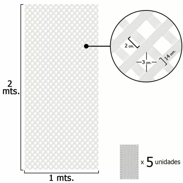 Celosia Pvc Fija Blanco Set 5 piezas de 2 x 1metros