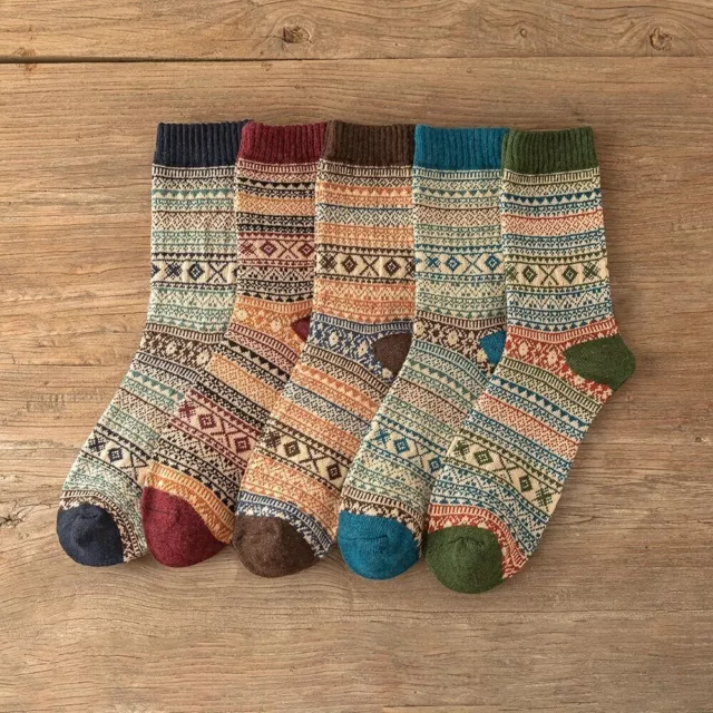 Lot de 5 Paires de Chaussettes Épaisses en Laine - Style Rétro - Chaudes Hiver