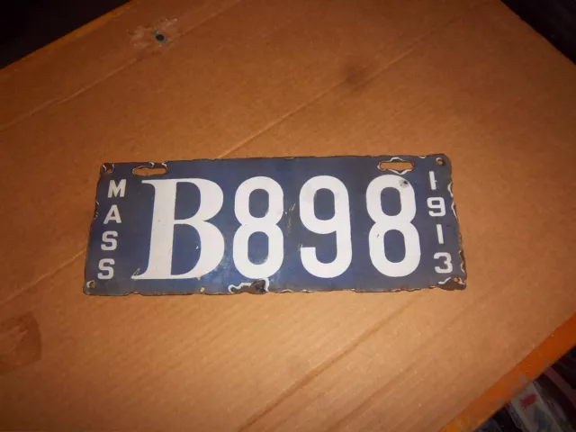 Massachusetts Porcelain 1913 License Plate # B898