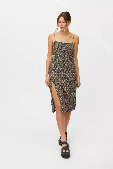 Urban Outfitters UO Motel Lotie Tie Shoulder Midi Dress Black Multi Floral S