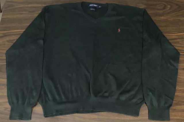 Polo Ralph Lauren Mens XXL 2XL Green V-Neck Pullover Sweater 100% Cotton Golf