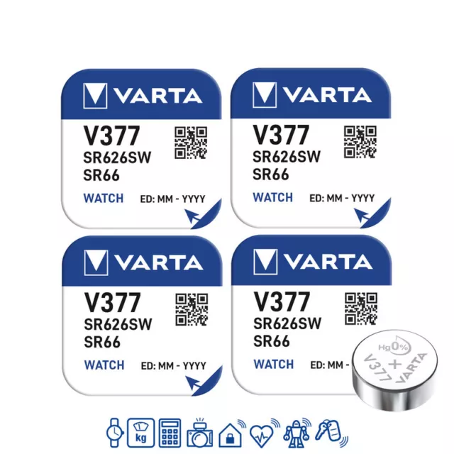 4 x Varta 377 SR626SW Uhren Batterie Knopfzelle SR66 SR626 AG4 1,55V Silberoxid