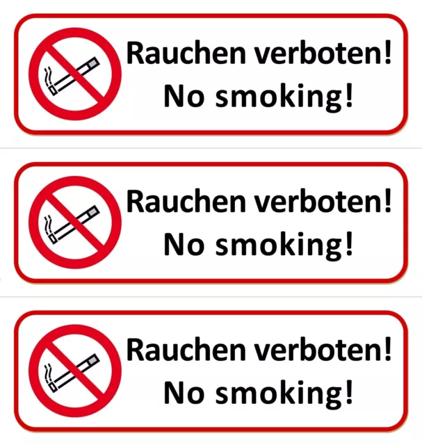 ☆ 3 x Aufkleber - Rauchen verboten 196x65 Klebeschild Schild (No smoking)