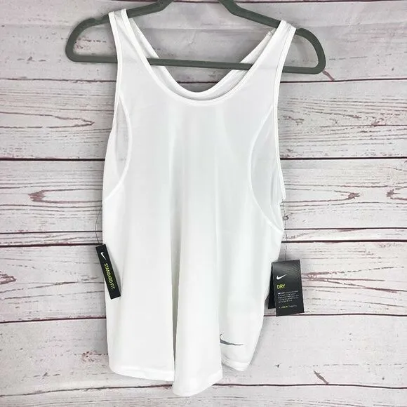 Nike 10K Dri-Fit Running White Tank Top Womens Sleeveless Athletic Size Large
