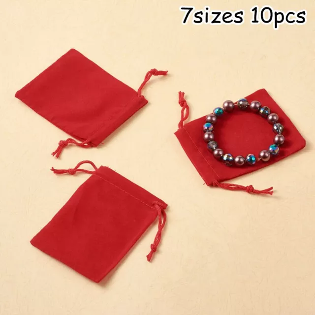10pcs Velvet Pouches Jewellery Drawstring Wedding Gift Bag Pouch 7 Sizes Red