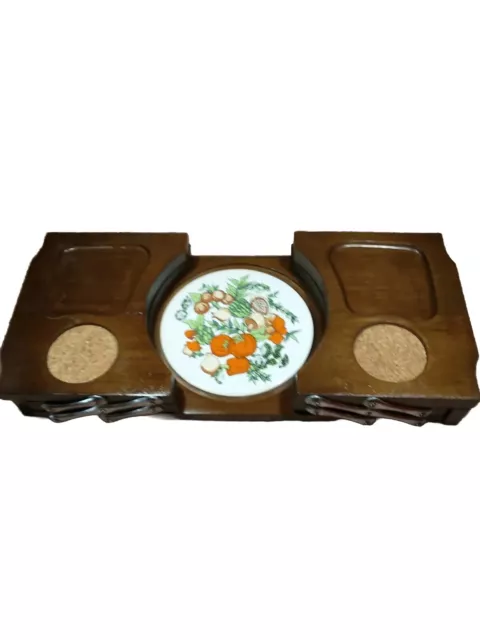 Enesco Vtg Movable Sectional Wooden Tray With (Like Corning Ware) Trivet Space..