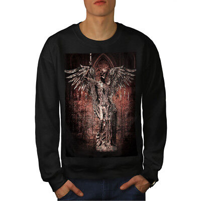 Wellcoda Angel Skeleton Rock Mens Sweatshirt, Religion Casual Pullover Jumper