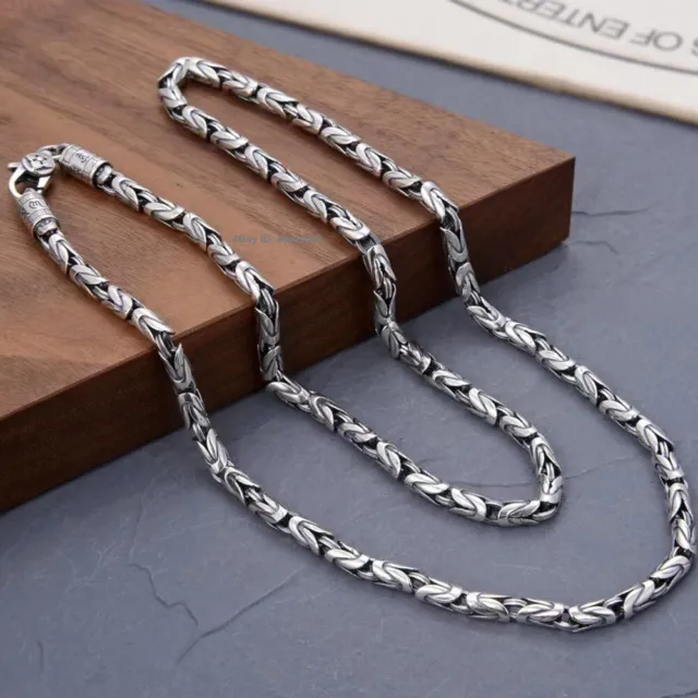 Real 925 Sterling Silver Men's Necklace 4mm Byzantine Link Chain 50-65cm L