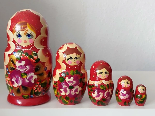 Matroschka Babuschka Matrjoschka Holzpuppe Set aus 5 Puppen 16 cm hoch