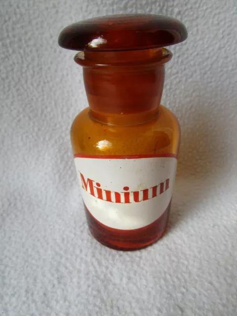 alte Apothekerflasche mit Schliff-Stopfen Minium Separanda emailliert 11x5cm