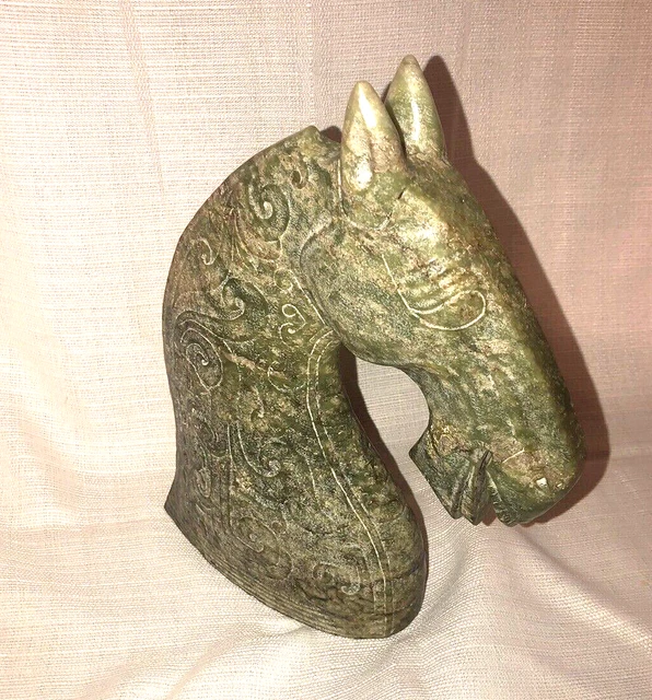 Chinese Carved Green Jade Imperial Horse Head Seal Old Antique Heavy Large Vtg