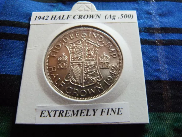 EXTREMELY FINE? 1942 HALF CROWN  (Silver .500)  George VI pre 1947