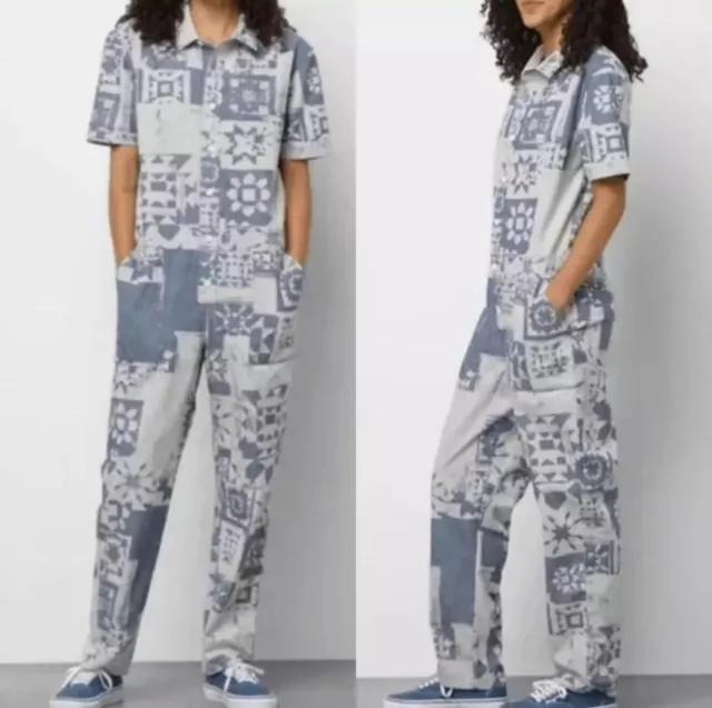 VANS MORO COVERALLS Overalls Jumpsuit In Ashley Blue Tie-Dye Patchwork ...