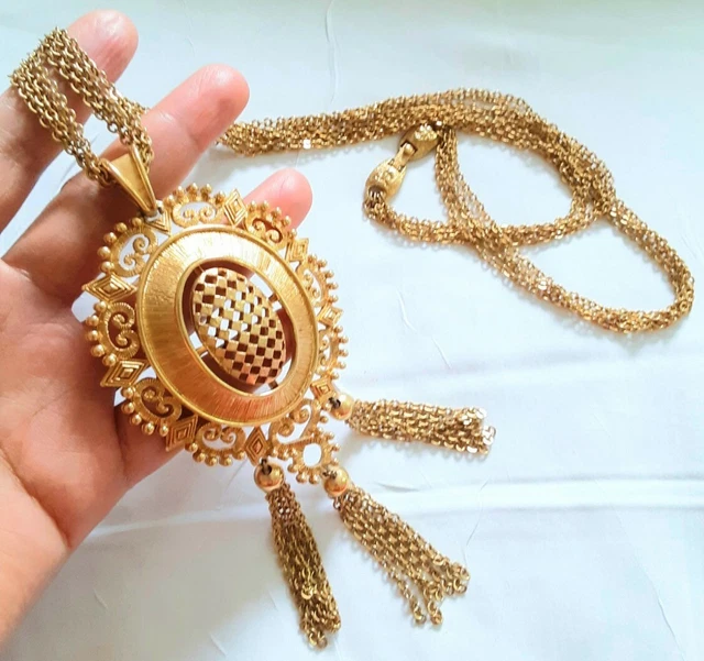 GORGEOUS MONET Etruscan Gold Filigree Tassel Multi-Chain Statement Necklace 28".