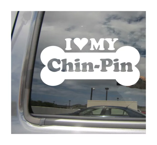 I Heart Love My Chin-Pin - Hybrid Dog Bone Car Vinyl Decal Sticker 13299