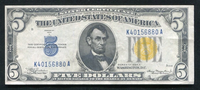 Fr. 2307 1934-A $5 “North Africa” Silver Certificate Currency Note About Unc