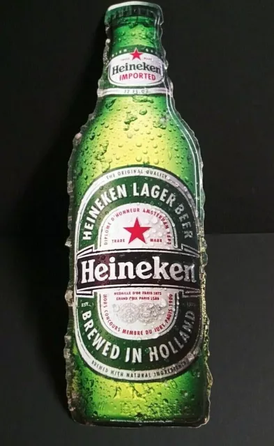Heineken Bottle Beer Embossed Metal Tin Advertising Sign 7.5"w x 23"h 1999